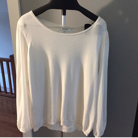 Ivory Calvin Klein Sweater with Sheer Sleeves - Picture 1 of 4